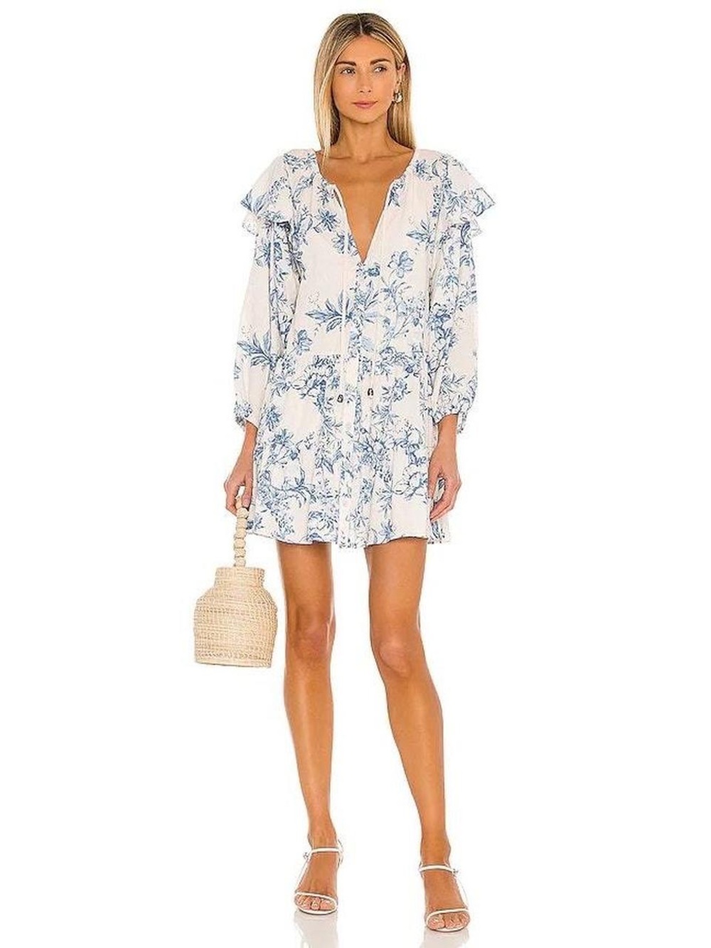 Free People Creamy Pink Mini Dress with Blue Floral Print